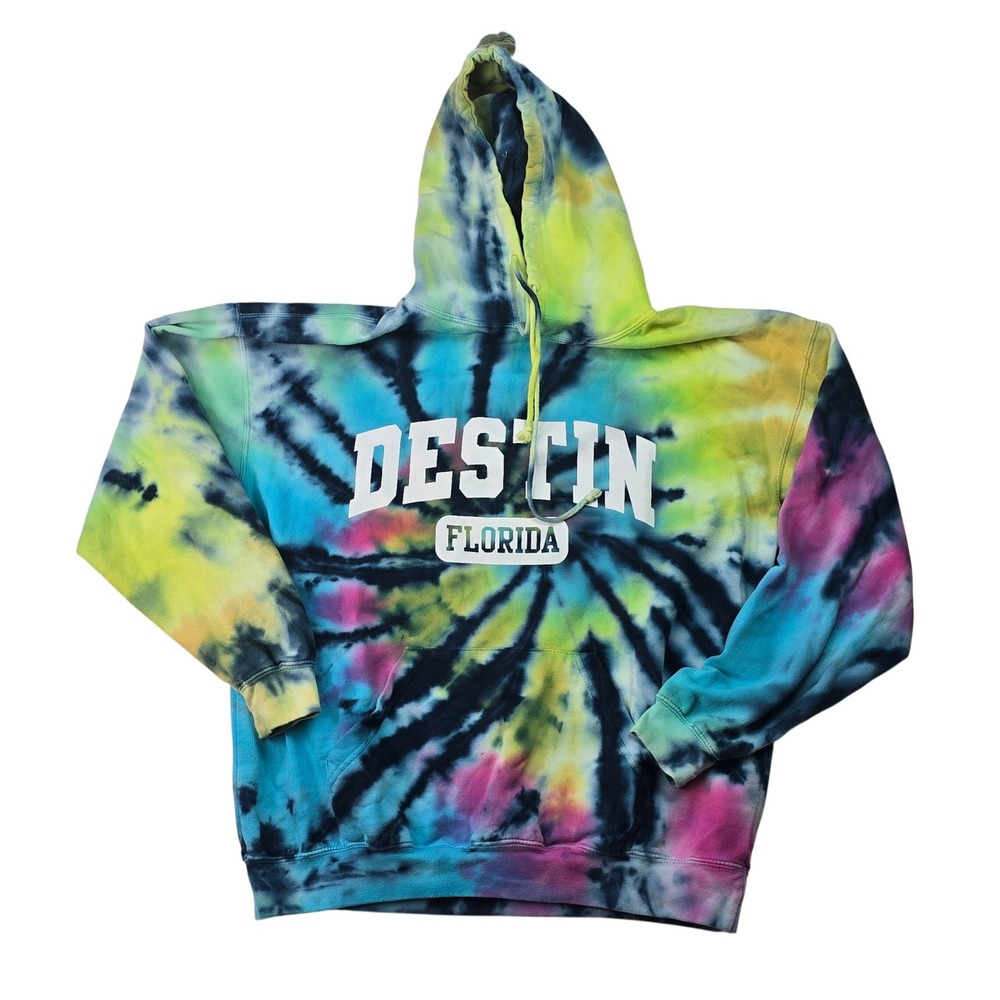 Dreamsicle Destin Florida Tie Dye Hoodie Sweatshirt‎ Blue Yellow Pink Large